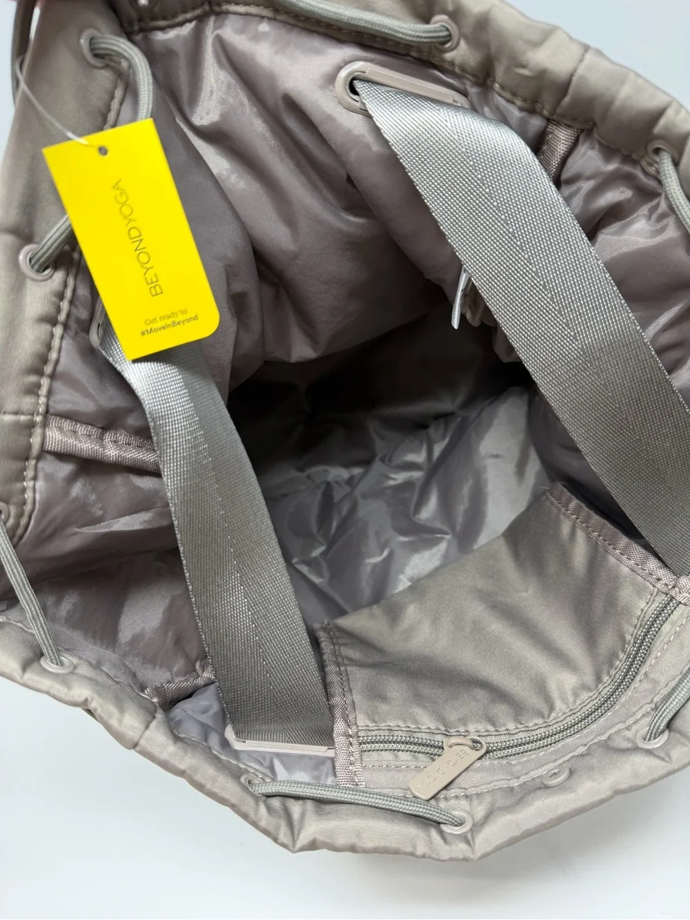 NWT Beyond Yoga Birch Drawstring Backpack with Bottom Compartment